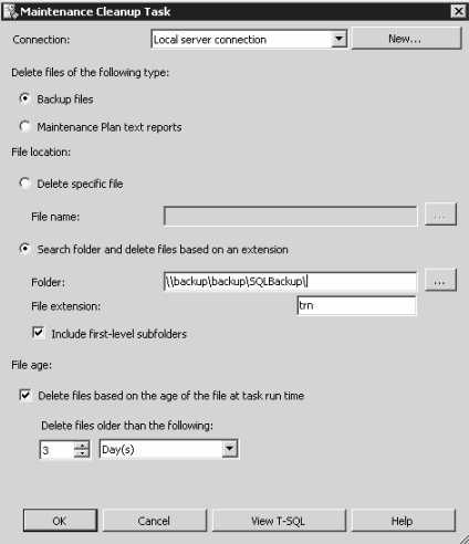 Maintenance Cleanup Task, der sletter trn-filer ældre end 3 dage.