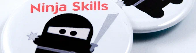 Et badge med teksten “Ninja Skills”: Husk ninjaevnerne til SharePoint Online.